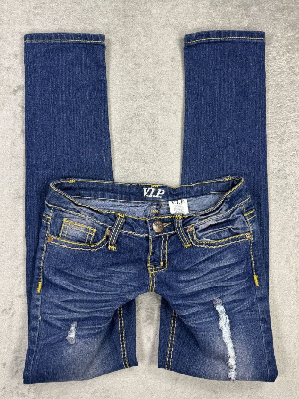 Y2K 2000s Ultra low Rise Skinny Jeans Size 3/4 Distressed Thick Stitch Grunge
